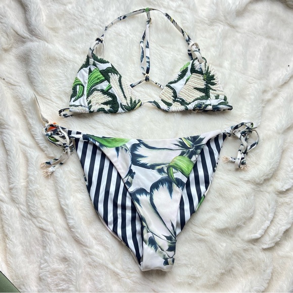 NWOT agua Bendita caliope floral beaded string bikini 12463 - Picture 4 of 12